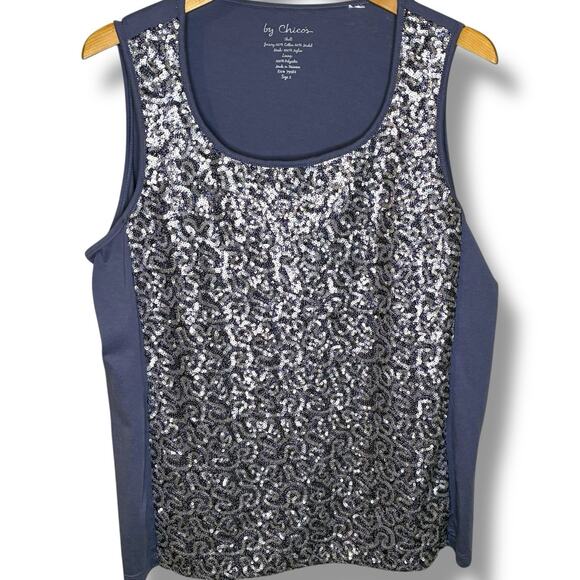 Chico's Top Women's Size 2 (Large) Periwinkle Variegated Sequin Tank Scoop Neck - Picture 1 of 6